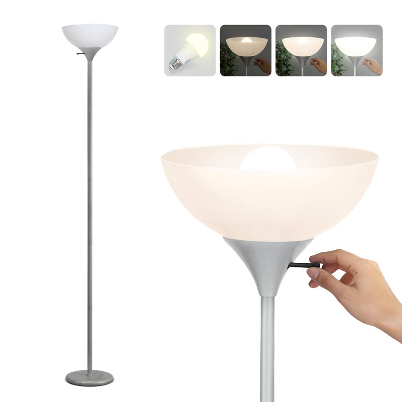 Brightech Sky Dome Dimmable LED Floor Lamp, Torchiere Floor Lamp for Living Room, Bedroom, & Office â€“ Tall Torch Standing Lamp for Reading, Modern Home Decor â€“ Platinum Silver - Image 1